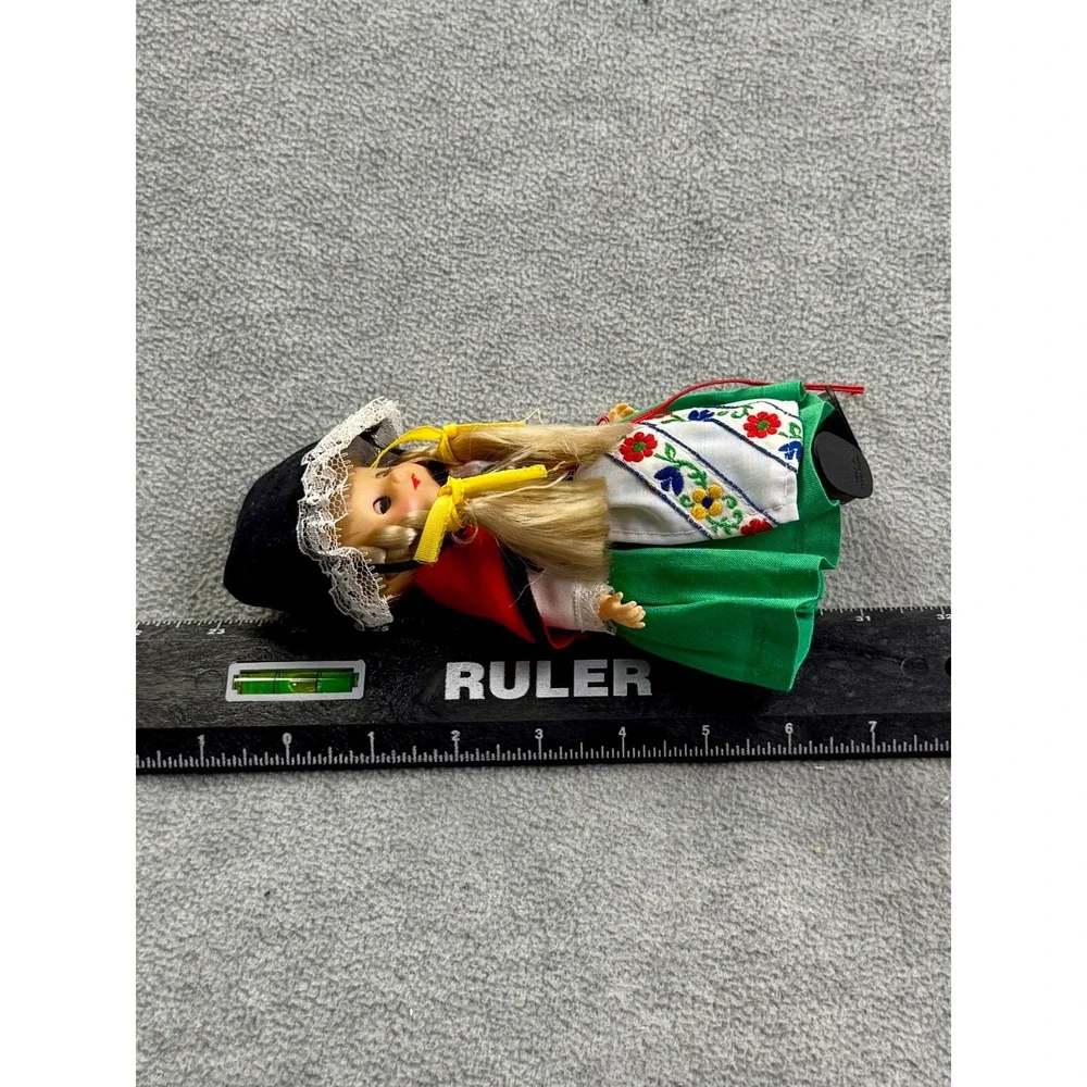 Vintage 7 Inch Folk Costume Souvenir Doll Blonde Braids Sleep Eyes Hong Kong